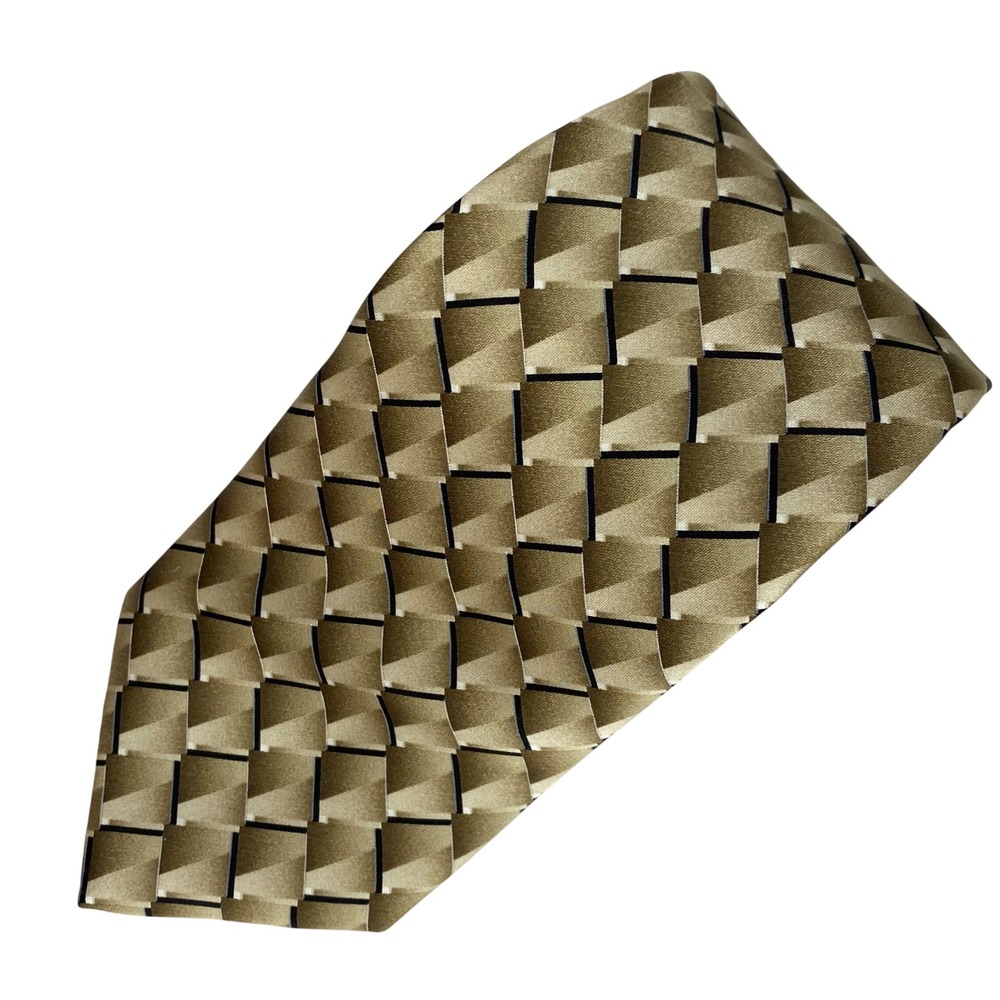 JOHN BARTLETT STATEMENTS Silk Tie‎ Mens Gold Tan Geometric Dress Classic 3.5x59